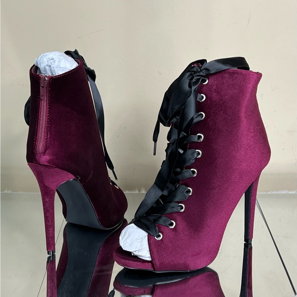 LYSA Burgundy Velvet Ankle Heel Bootie